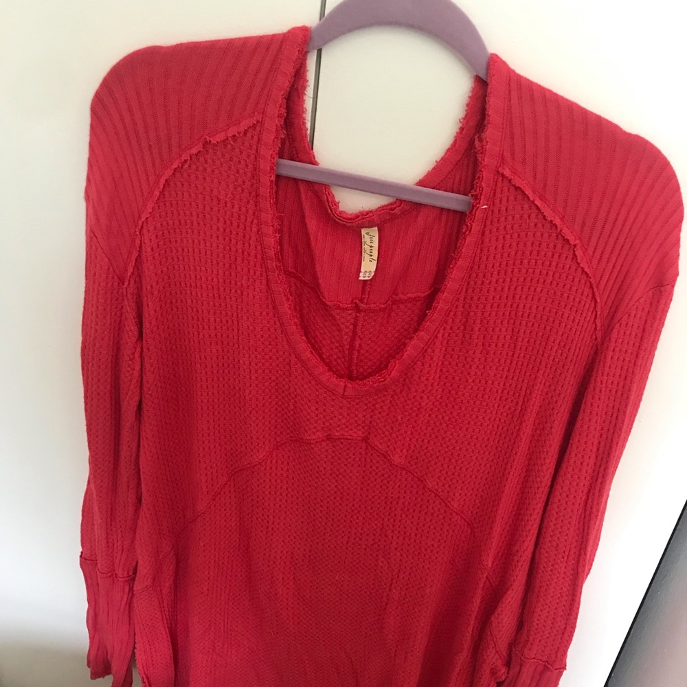 Coral Free People Malibu waffle knit top